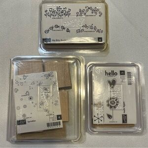 Stampin' Up! 3 NIB Rubber Stamp Sets Sprinkles, Hello Again& Itty Bitty Boarders